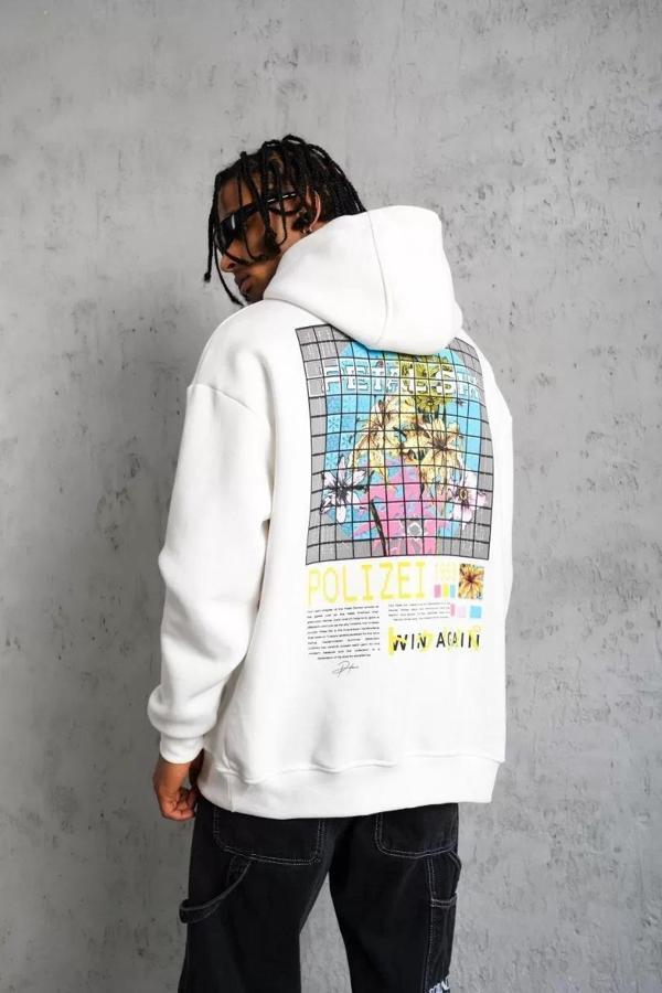 Erkek Patel Six Baskılı Kapüşonlu Sweat - Beyaz - Image 1