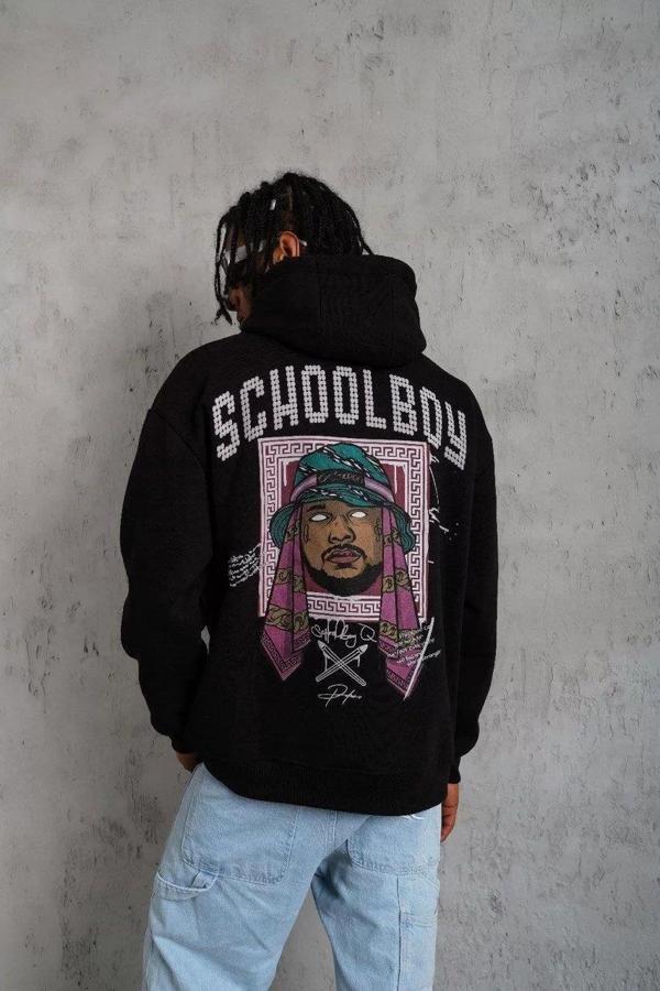Erkek SCHOOL BOY Baskılı Kapüşonlu Sweat - Siyah - Image 1