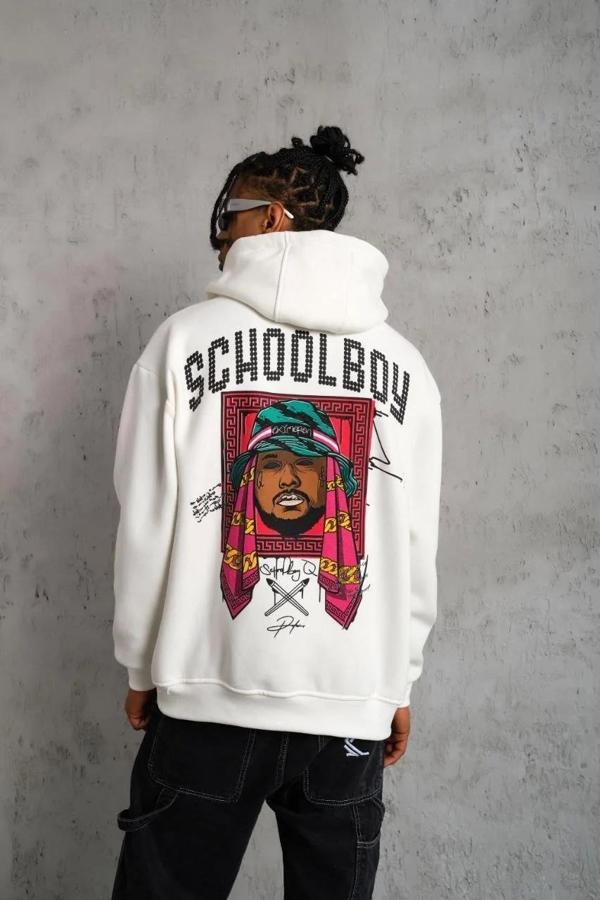 Erkek SCHOOL BOY Baskılı Kapüşonlu Sweat - Beyaz - Image 1