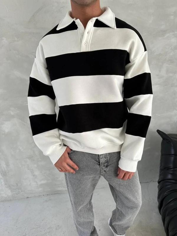 Unisex Üç İplik Parçalı Yakalı SweatShirt - Siyah - Image 1