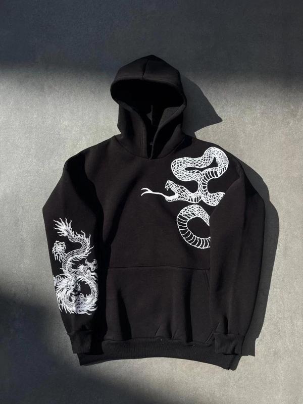 Uzun Kol Kapüşonlu Baskılı SweatShirt - Siyah - Image 1