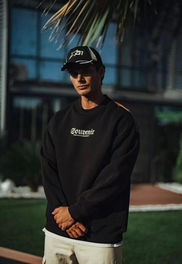 Oversize Bisiklet Yaka Baskılı SweatShirt - Siyah - Image 1