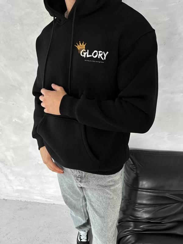 Kışlık Üç İplik Kapüşonlu SweatShirt - Siyah - Image 1
