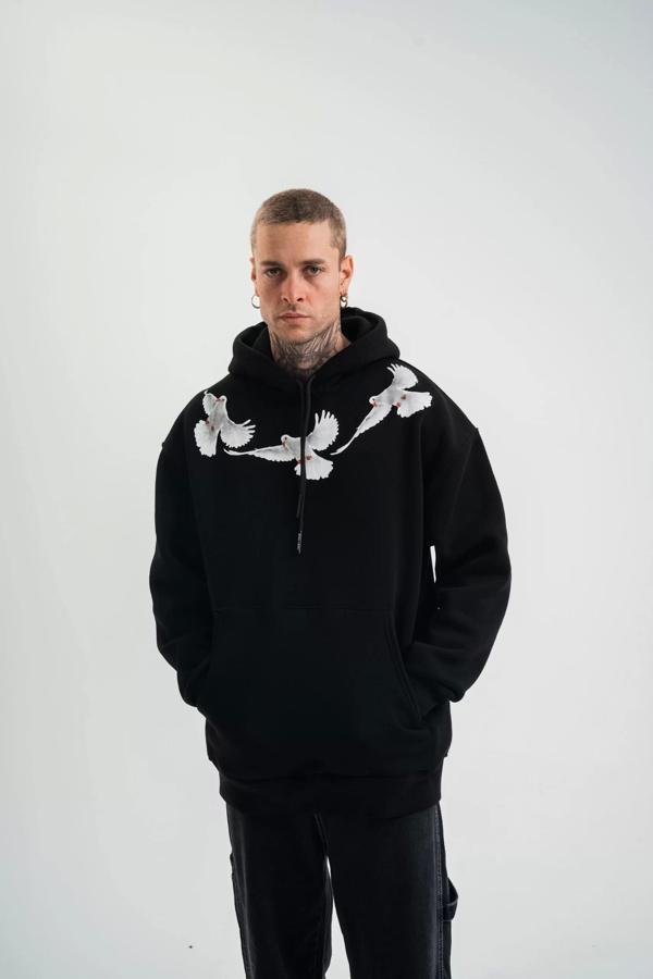 Unisex Uzun Kol Bisiklet Yaka Yıkamalı SweatShirt - Siyah - Image 1