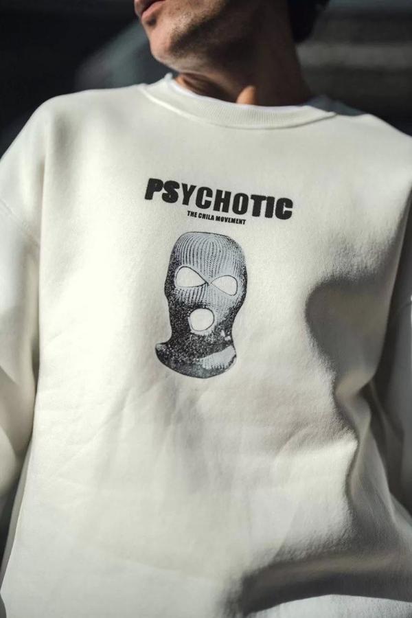 Kışlık Bisiklet Yaka Baskılı SweatShirt - Beyaz - Image 1