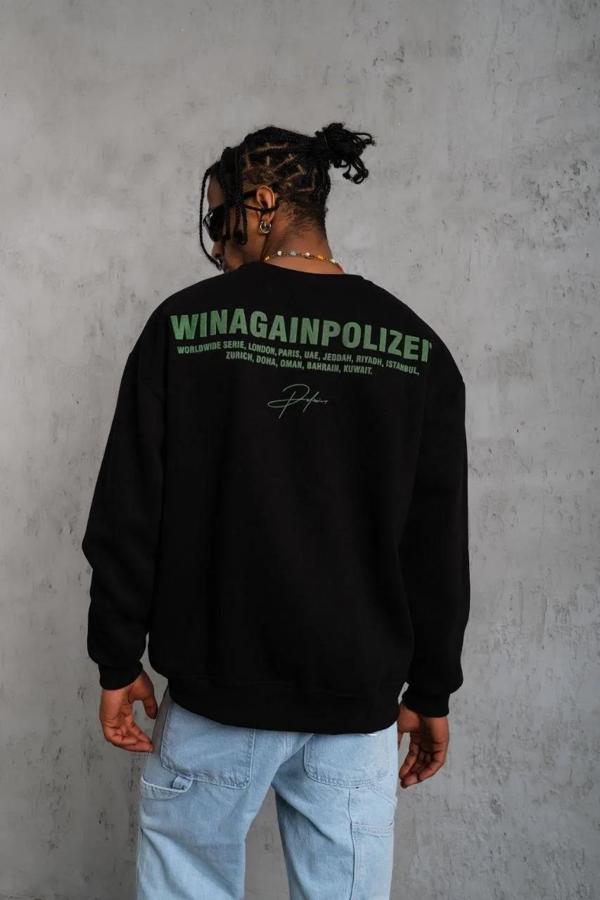 Erkek Baskılı Sweat - Siyah - Image 1