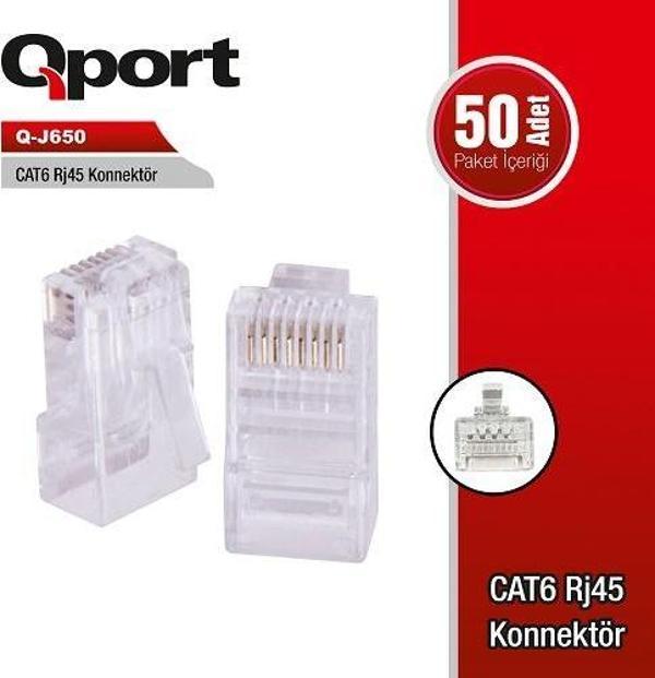 QPORT Cat6 UTP Q-J650 RJ45 50li paket Plastik Konnektör - Image 1