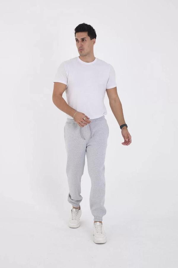 Unisex Kışlık Üç İplik Lastikli Eşofman Pantolon - Gri - Image 1