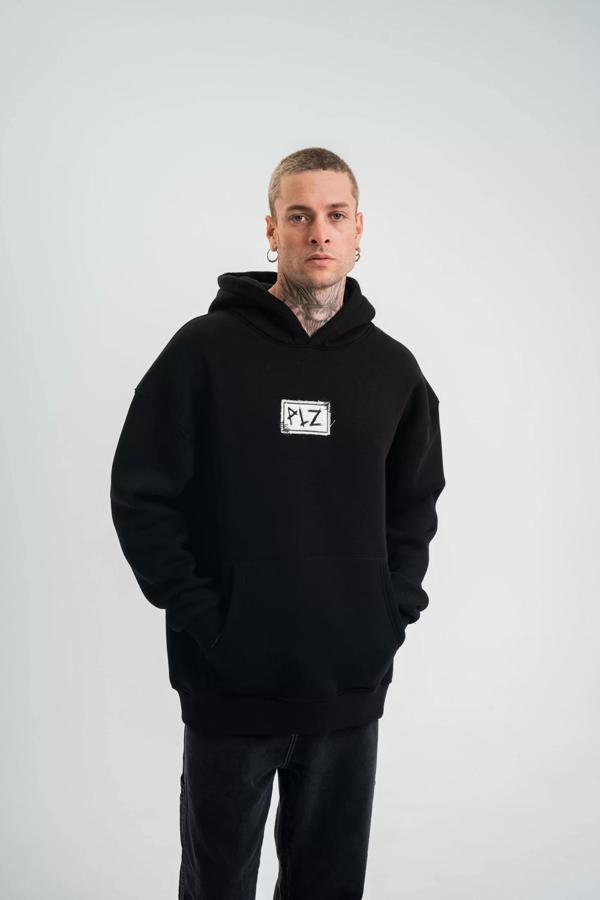 Unisex Kapşonlu Uzun Kol Patchli Nakışlı SweatShirt - Siyah - Image 1