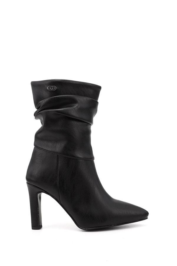 Kadın Siyah Sivri Burun Körüklü İnce Topuklu Çizme - Image 1