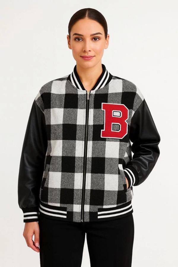 Kolları Suni Deri içi Astarlı Oduncu Kolej içi Ceket - Gri - Image 1