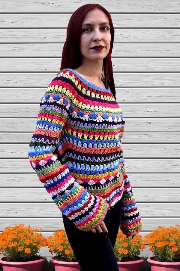 El ÖRGÜSÜ Kadın Uzun Kollu Kayık Yaka Triko Kazak M Beden - Image 1