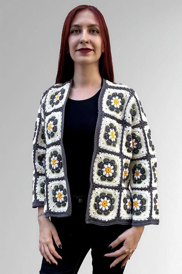 El Örgüsü Kadın Uzun Kollu V yaka Kapamasız Hırka - Image 1