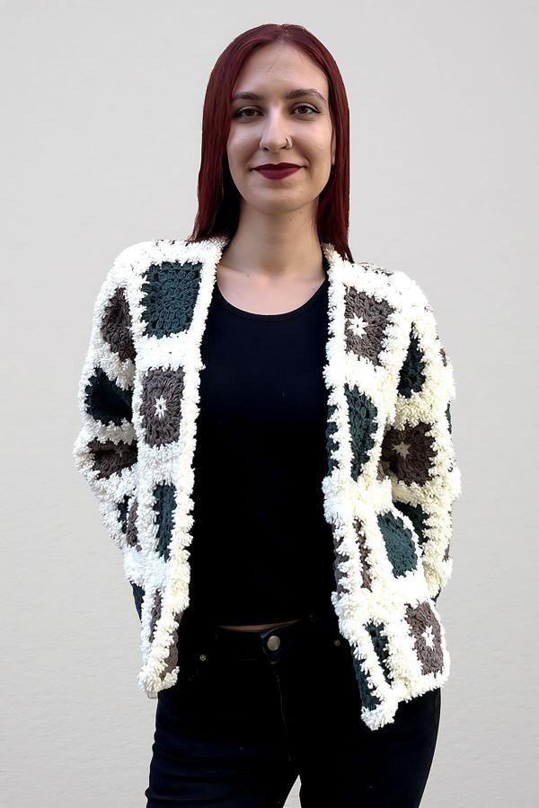 El Örgüsü Uzun Kollu Motif Desenli Kadın Hırka - Image 1