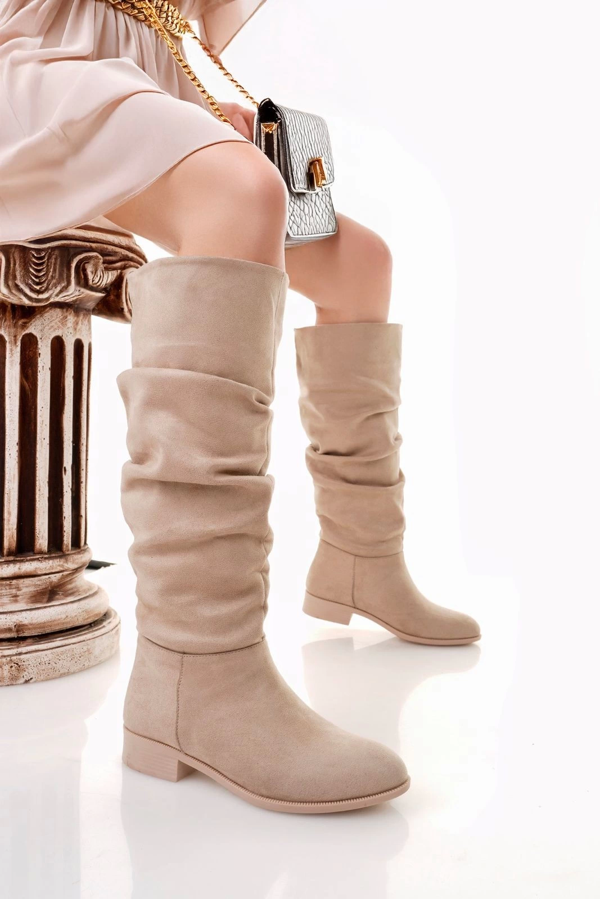 Winda Bej Süet Körüklü Çizme - Image 1