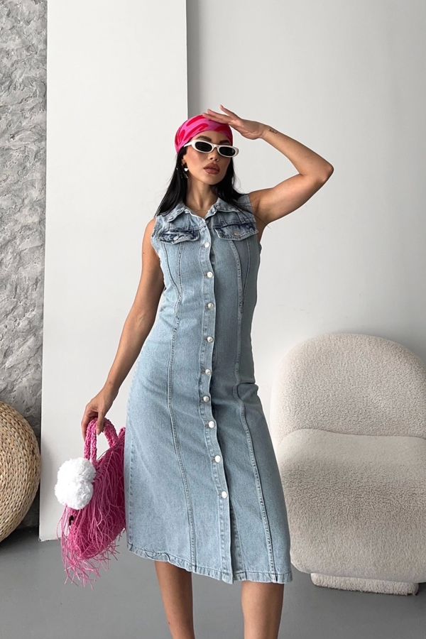 Sıfır kol kar yıkama tunik ceket mavi d2520 - Image 1