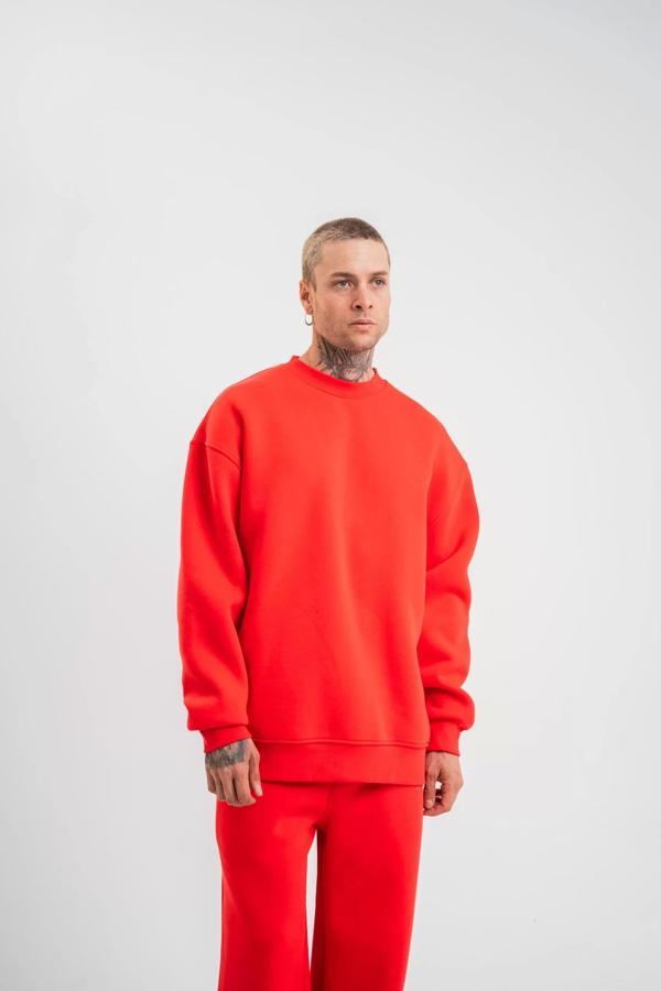 Uzun Kol Bisiklet Yaka Basic SweatShirt - Kırmızı - Image 1