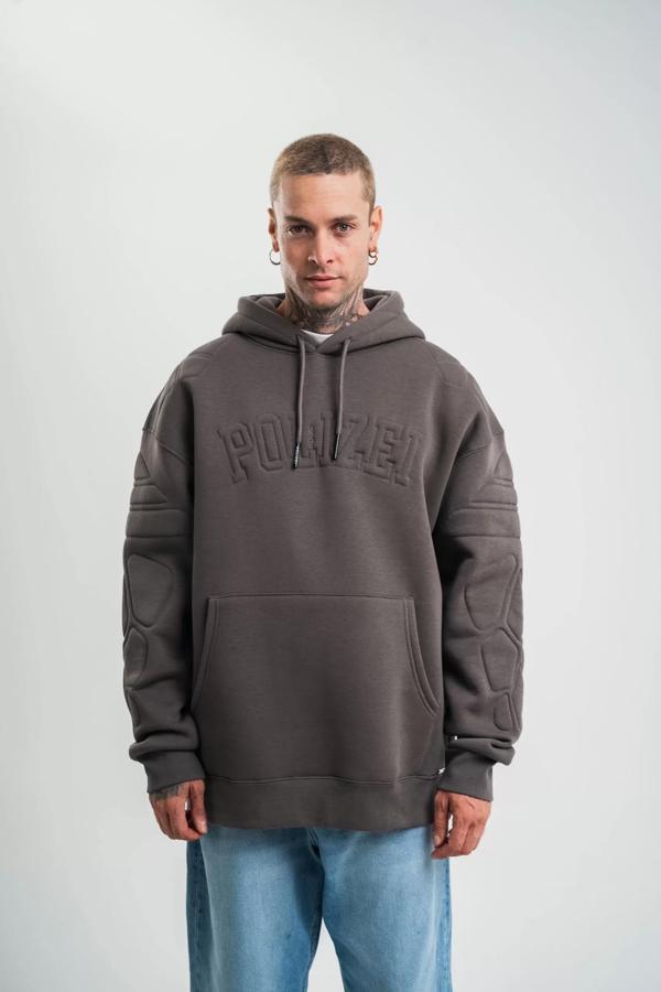 Double Oversize Kapşonlu Nakışlı SweatShirt - Füme - Image 1