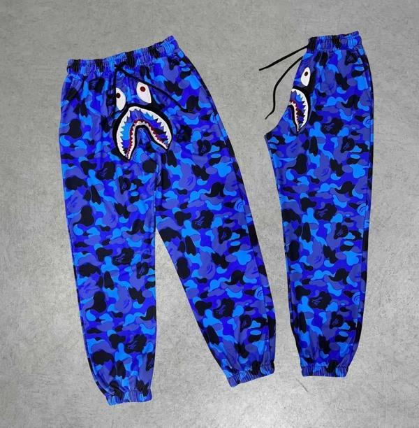 İki İplik Mevsimlik Bape Nakişli Eşofman Pantolon - Mavi - Image 1