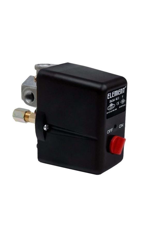 Element Kompresör Basınç Şalteri 2-8 Bar Tahliyeli Üç Yollu On/off Trifaze Basınç 1/2 Bağlantılı - Image 1