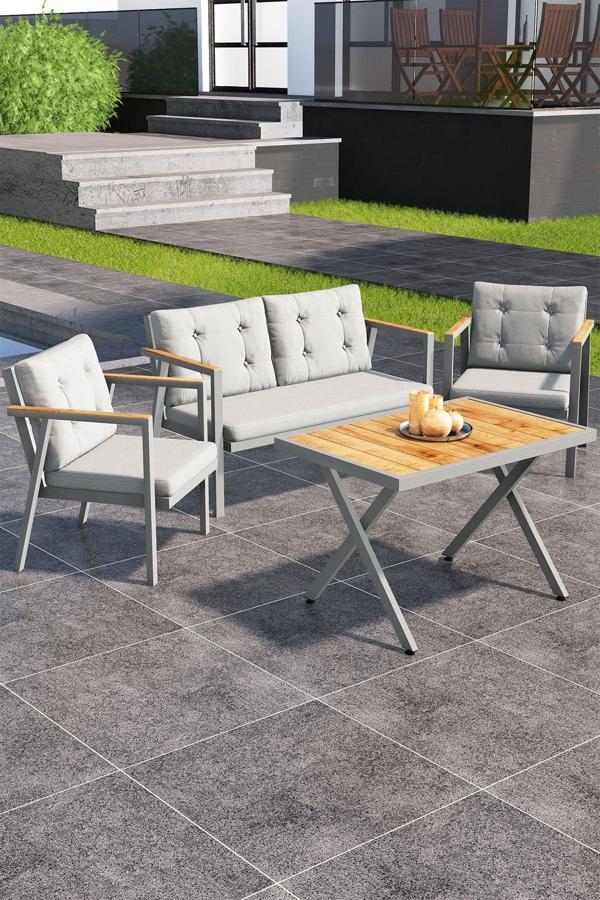 Sierra 2+1+1 Metal İskeletli Suya Dayanıklı Bahçe Balkon Mobilya Takımı Cafe, Salon Koltuk Takımı - Image 1