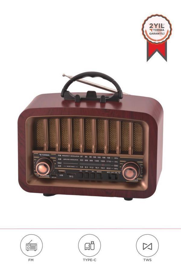 Torima D-57 Kahverengi Nostalji Radyo Kablosuz Bluetooth Hoparlör - Image 1