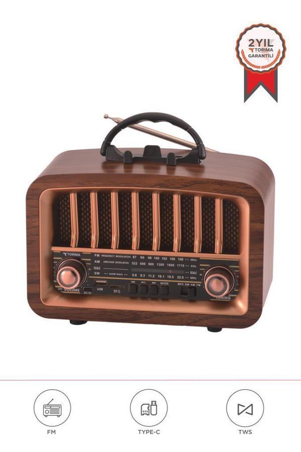 Torima D-57 Ahşap Nostalji Radyo Kablosuz Bluetooth Hoparlör - Image 1