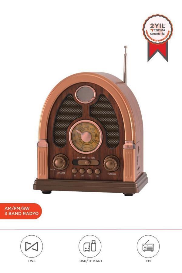 Torima D-58 Kahverengi Nostalji Radyo Kablosuz Bluetooth Hoparlör - Image 1