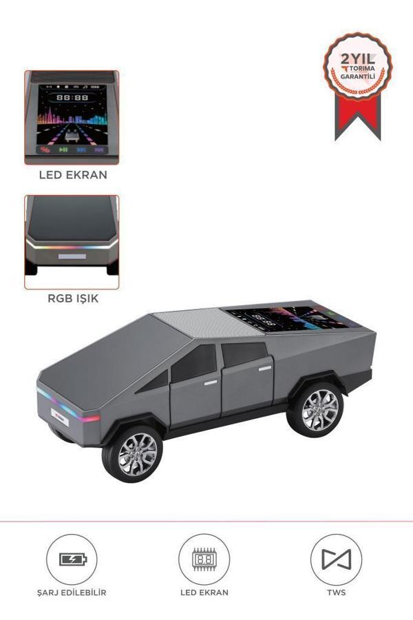 Torima D68 Gri CyberTruck Araba Tasarımlı Bluetooth Hoparlör 15W Güçlü Ses RGB LED /TWS/USB - Image 1