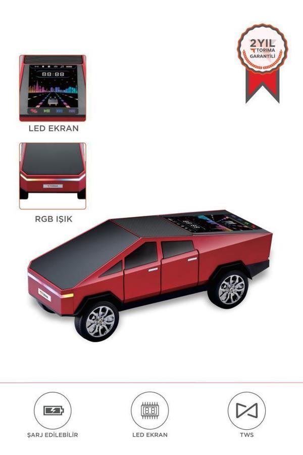 Torima D68 Kırmızı CyberTruck Araba Tasarımlı Bluetooth Hoparlör 15W Güçlü Ses RGB LED /TWS/USB - Image 1