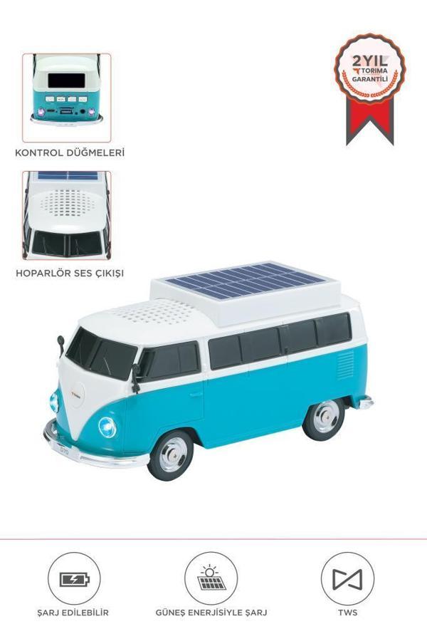 Torima D70 Yeşil Vosvos Tasarımlı Solar Şarjlı Bluetooth Hoparlör 5W Güçlü Ses - Image 1
