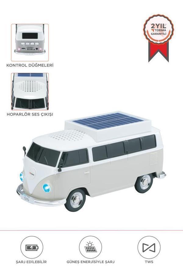 Torima D70 Bej Vosvos Tasarımlı Solar Şarjlı Bluetooth Hoparlör 5W Güçlü Ses - Image 1
