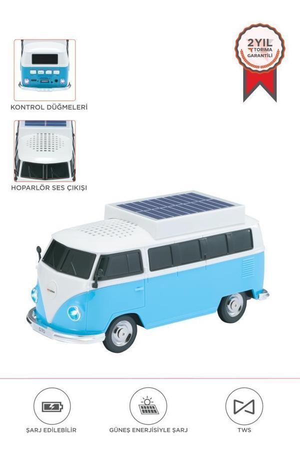 Torima D70 Mavi Vosvos Tasarımlı Solar Şarjlı Bluetooth Hoparlör 5W Güçlü Ses - Image 1
