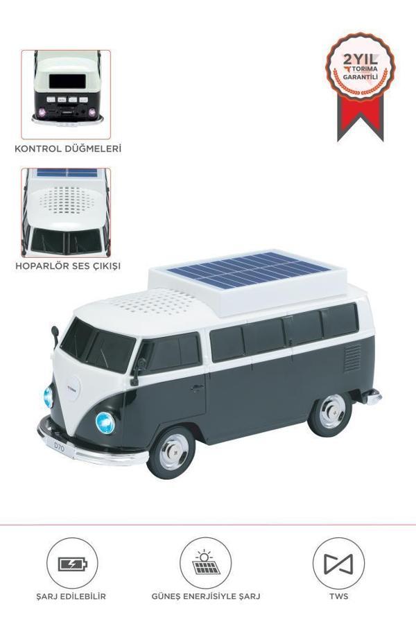Torima D70 Siyah Vosvos Tasarımlı Solar Şarjlı Bluetooth Hoparlör 5W Güçlü Ses - Image 1