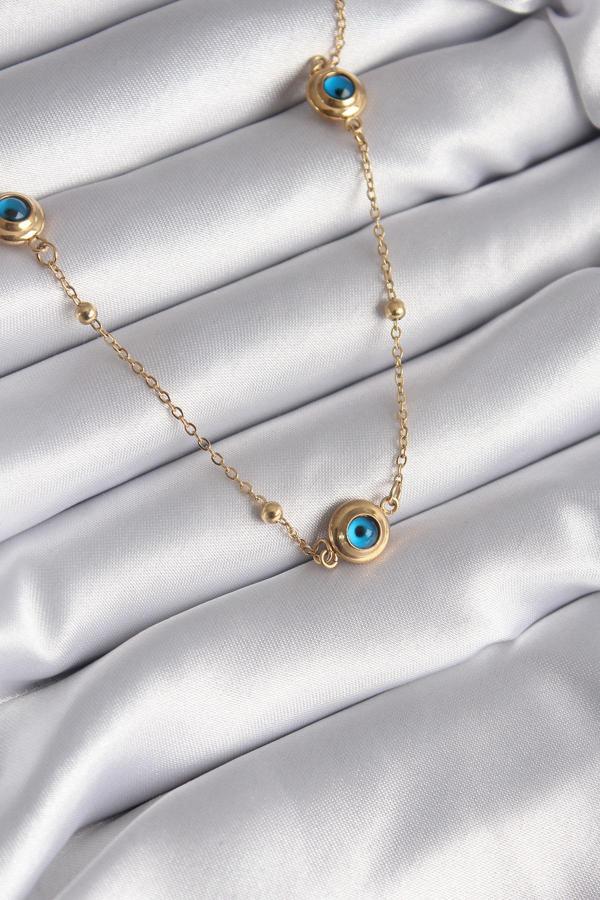 316L Çelik Gold Renk Nazar Boncuk Model Kadın Kolye - Image 1