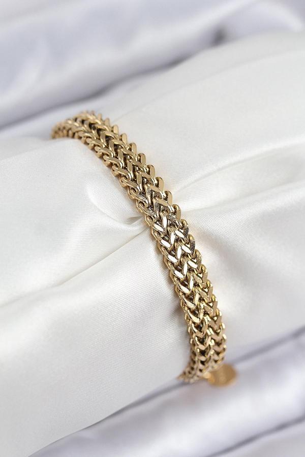 316L Çelik Örme Zincir Model Gold Renk Kadın Bileklik - Image 1