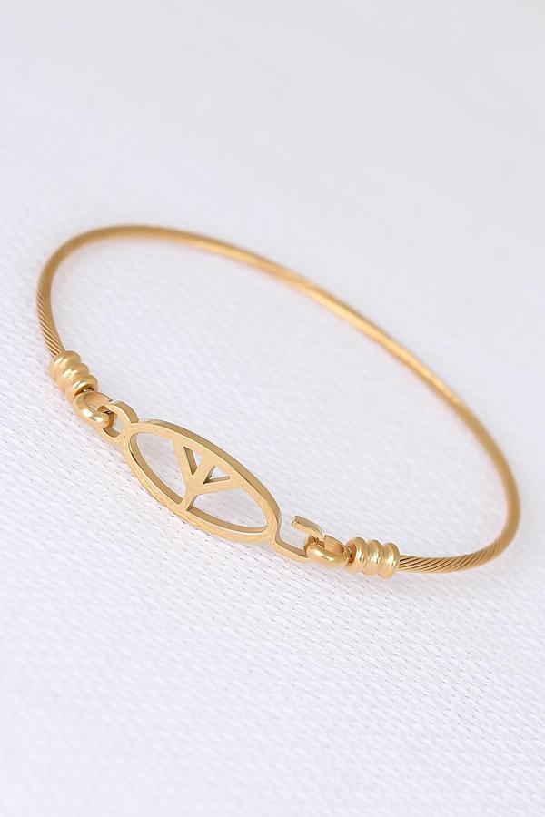 Gold Metal Çelik Figürlü Erkek Kelepçe Bileklik - Image 1