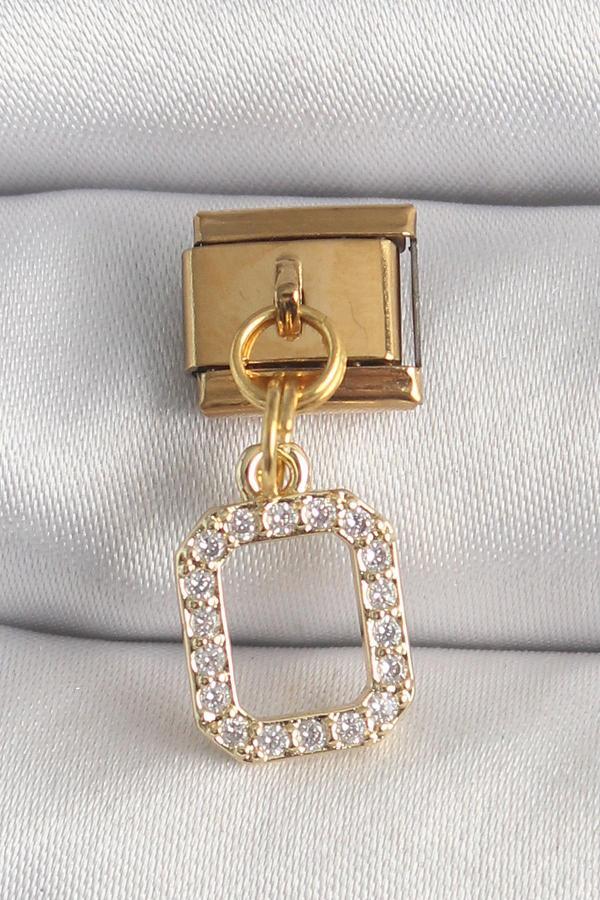 316L Çelik Gold Renk Sallantı Kare Zirkon Taşlı Nomination Charm - Image 1