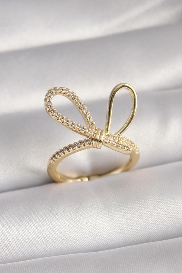 Gold Renk Zirkon Taşlı Düğüm Model Kadın Yüzük - Image 1