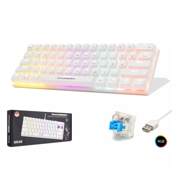 Hadron G508B Kablolu Oyuncu Mini Klavye Mekanik Blue Switch Rgb Q Beyaz - Image 1