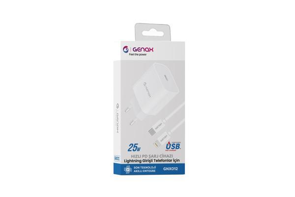 Genax Gnx012 Lightning - Type-C Şarj Adaptörü Set Pd 25W Beyaz - Image 1