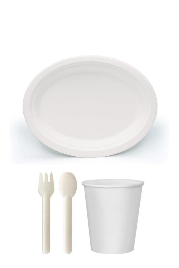 Ekolojik 48 Kişilik Parti Piknik Sofra Sunum Seti - 28x20 Cm. Oval Tabak Bardak Çatal Kaşık Takımı - Image 1
