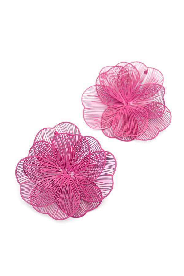 Metal Çiçek Küpe - Pembe - Image 1