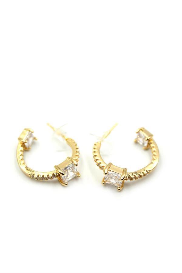 Taşlı Halka Küpe - Altın - Image 1