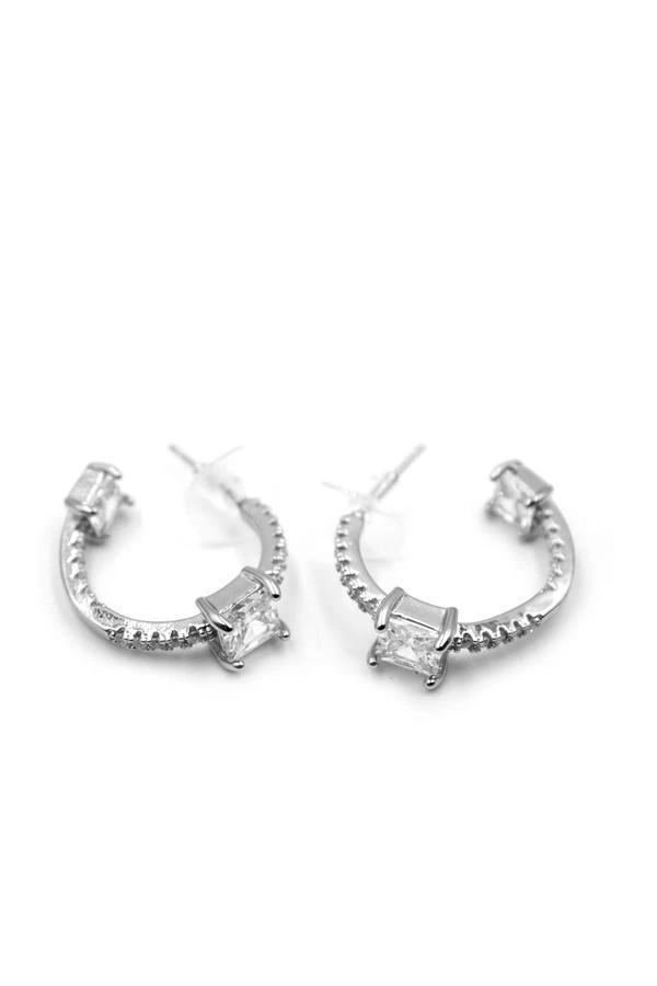 Taşlı Halka Küpe - Gümüş - Image 1