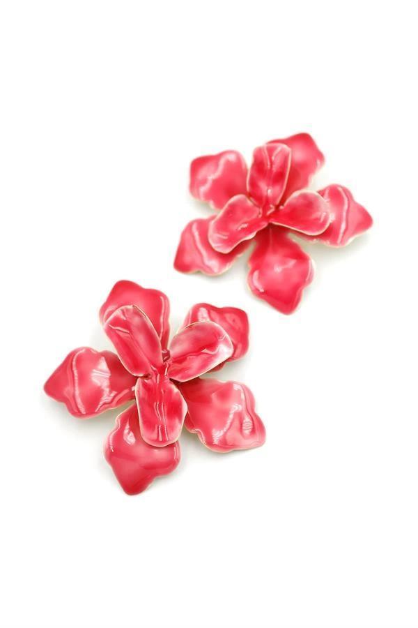 Metal Çiçek Küpe - Pembe - Image 1