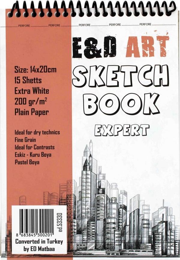 E&D Art Sketch Book Expert 14x20cm 15yp 200gr Eskiz Çizim Defteri Üstten Spiralli / ed.53330 - Image 1