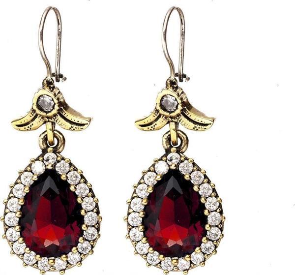 Kırmızı Lal Yakut Taşlı Gümüş Damla Model  Küpe Hürrem Sultan Küpeleri - Image 1