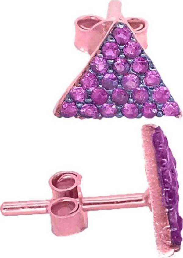 Üçgen Pembe Taşlı  Yıldız Taşlı Bayan Gümüş Küpe - Image 1