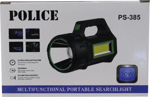 Polıce PS-385 Yan Aydınlatmalı,Kırmızı Işık ve Kırmızı İkaz Işıklı, Şarjlı Spot Fener - Image 1